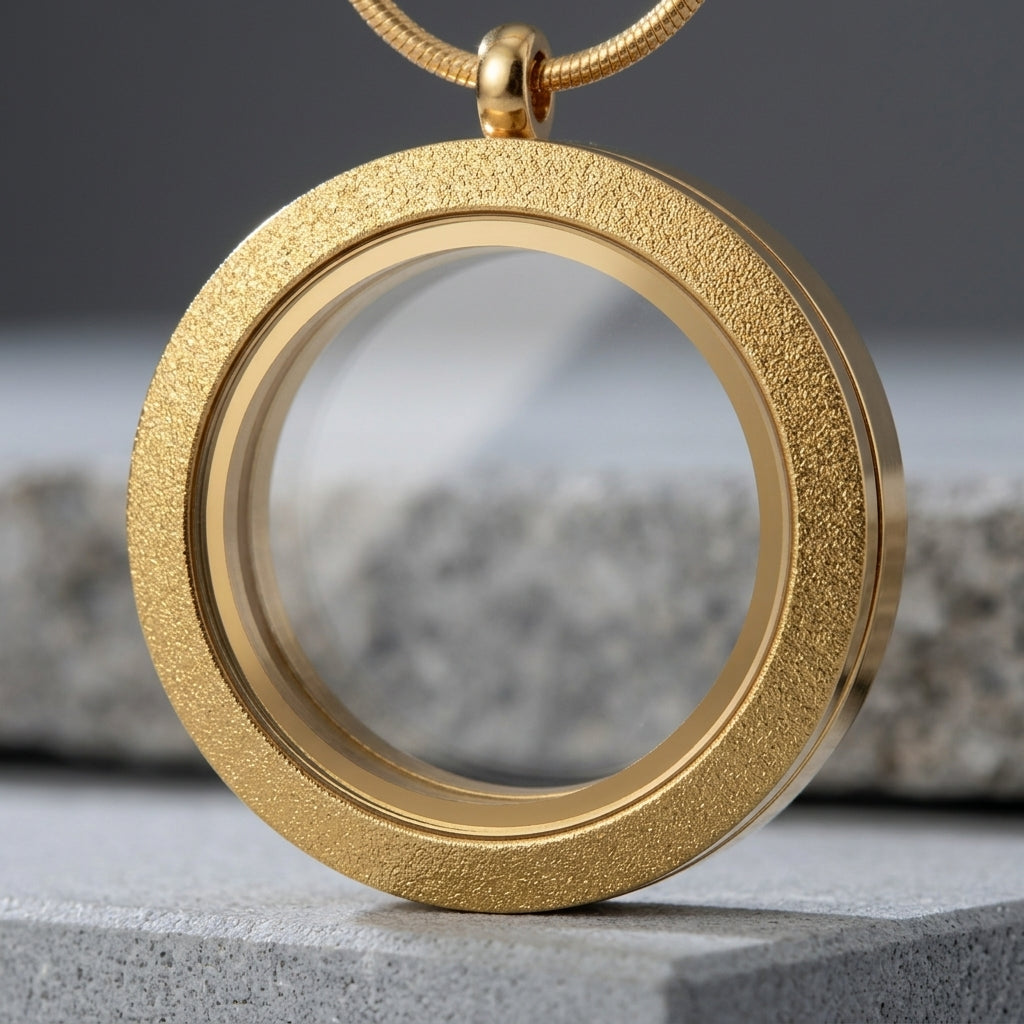 Medalhão Dourada Jateado Grande + Fio Dourado