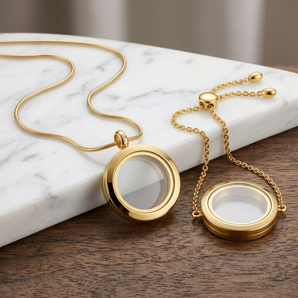 COMBO - Medalhão Pequeno Dourado + Pulseira Dourada