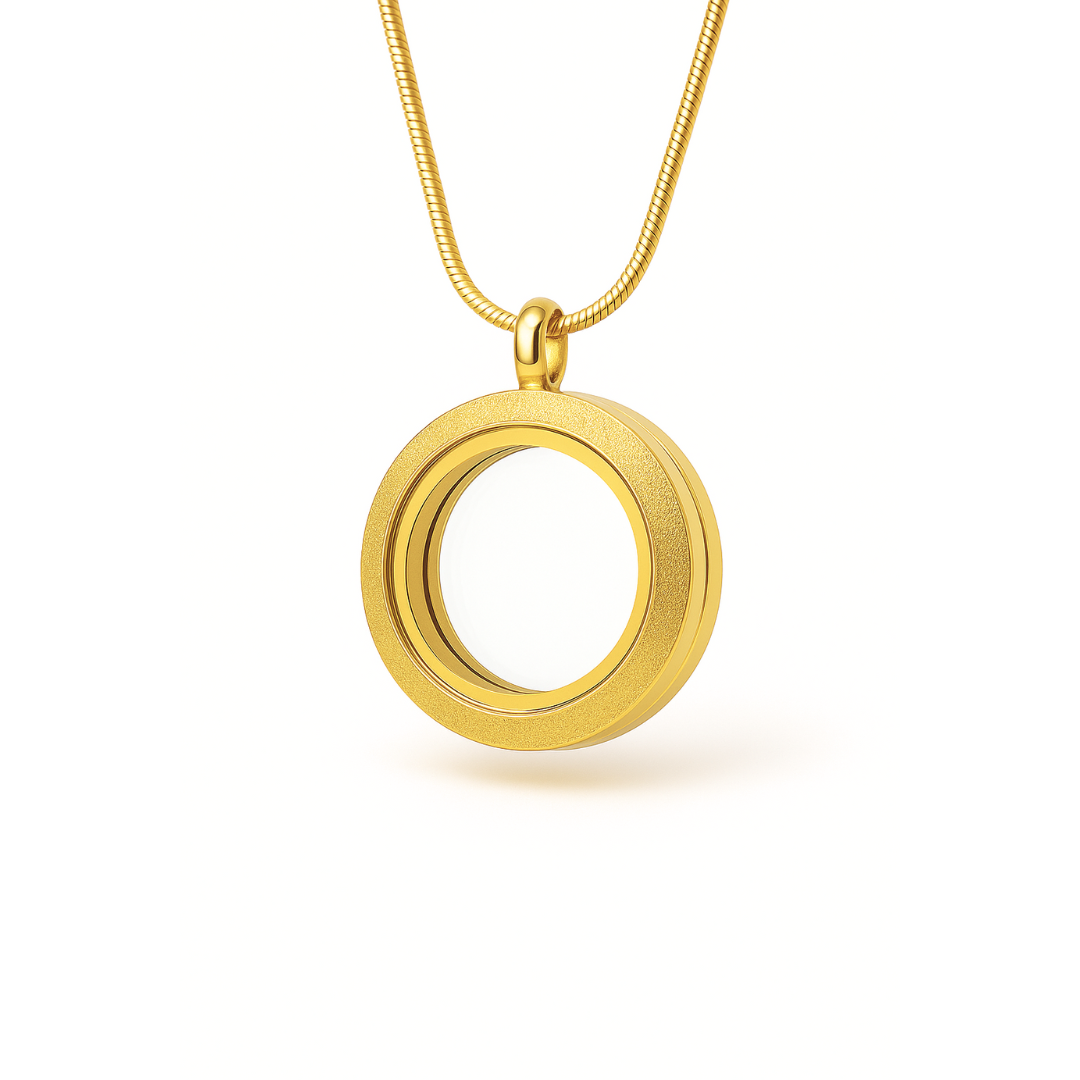 Medalhão Dourada Jateado Pequeno + Fio Dourado