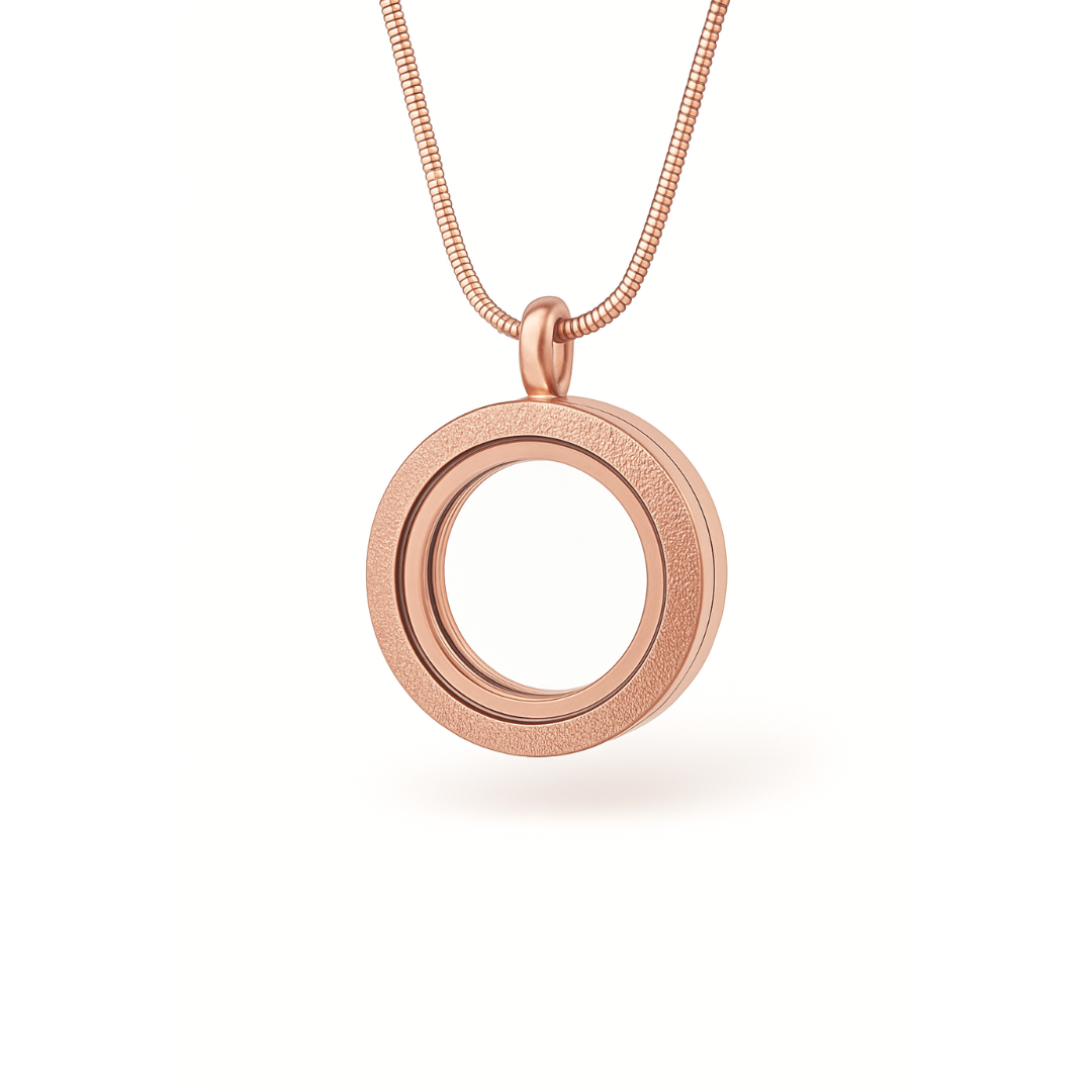 Medalhão Rosé Jateado Pequeno + Fio Rosé