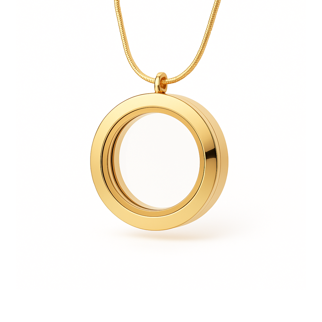 Medalhão Dourado Liso Grande + Fio Dourado