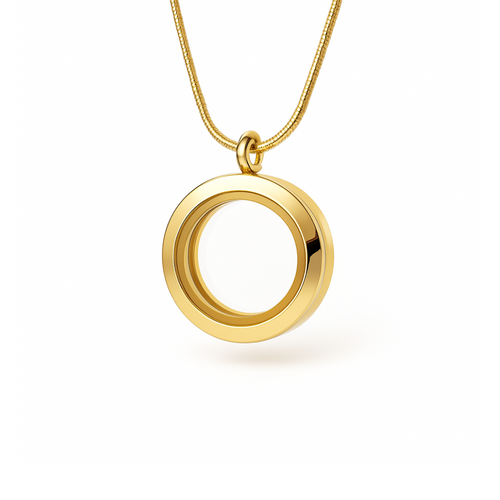 Medalhão Dourado Liso Pequeno + Fio Dourado