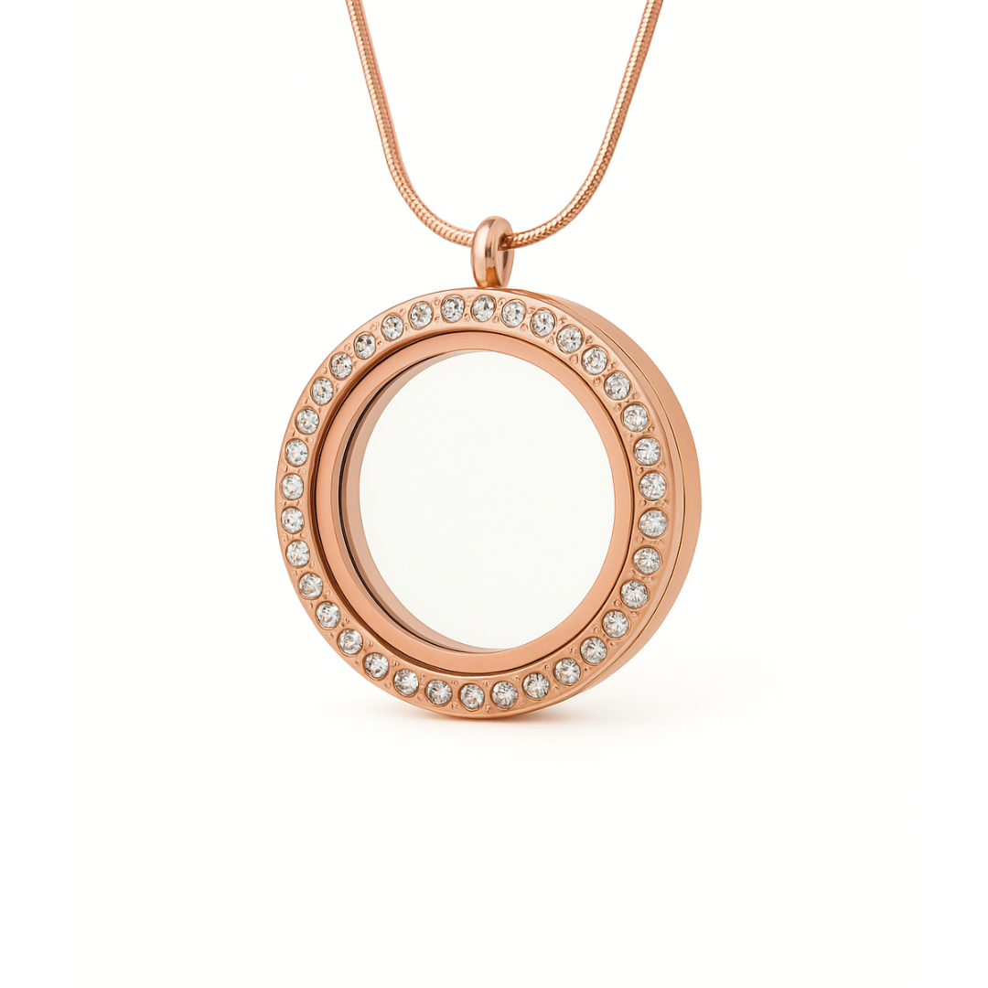 Medalhão Rosé C/brilho Grande + Fio Rosé