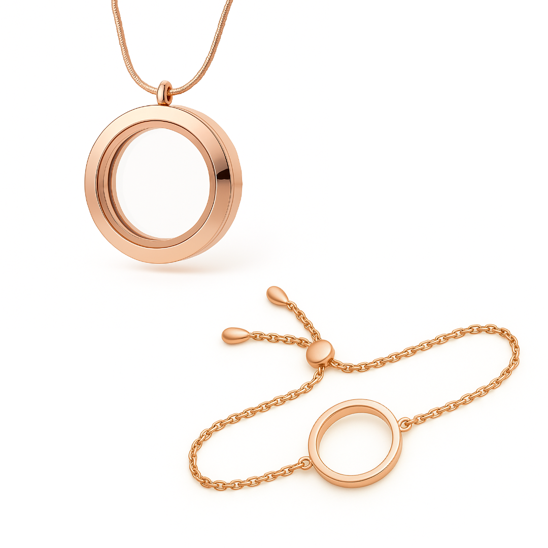 COMBO - Medalhão Grande Rosé + Pulseira Rosé