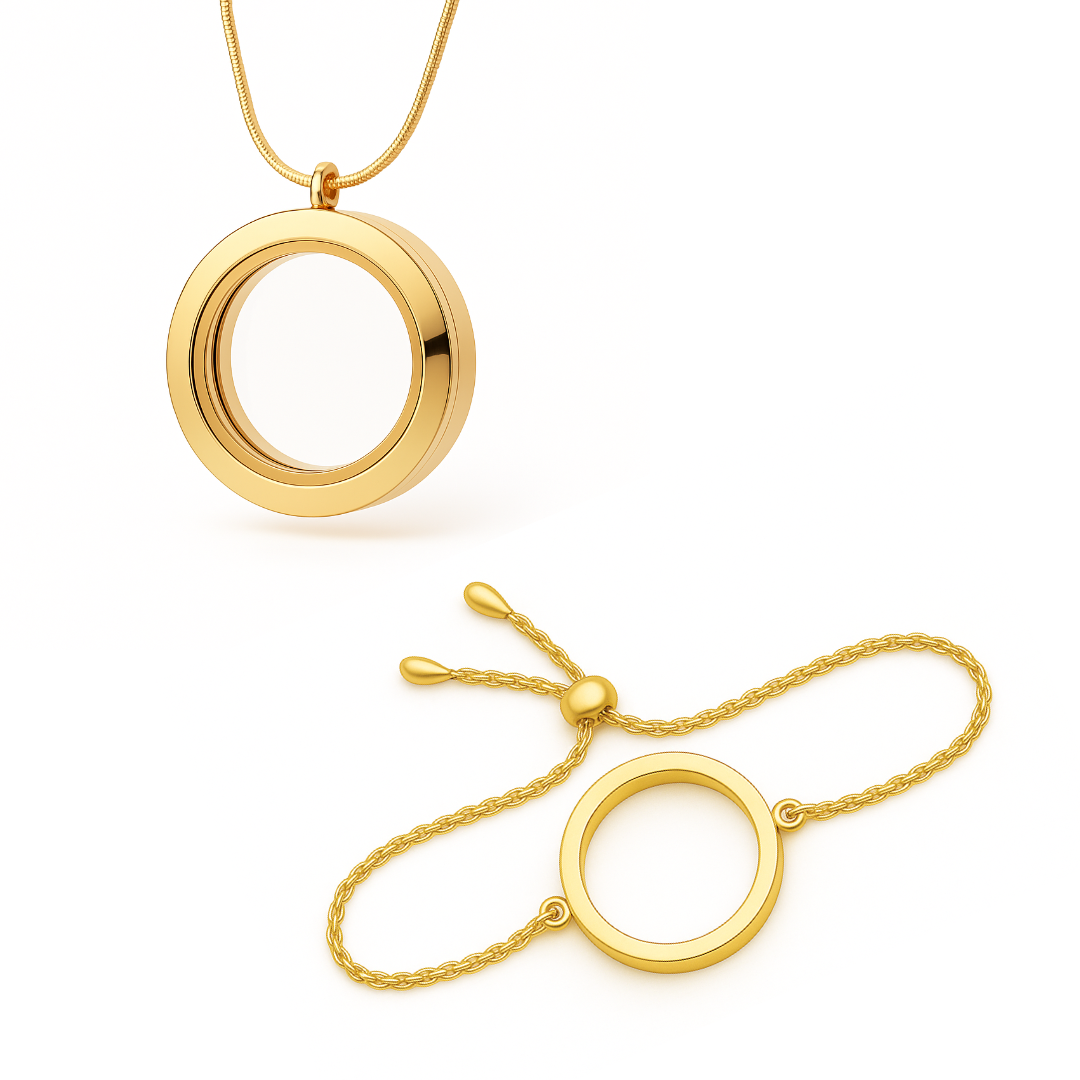 COMBO - Medalhão Grande Dourado + Pulseira dourada