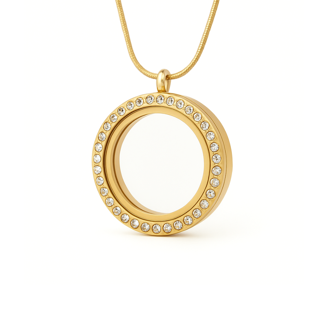Medalhão Dourado C/brilho Grande + Fio Dourado