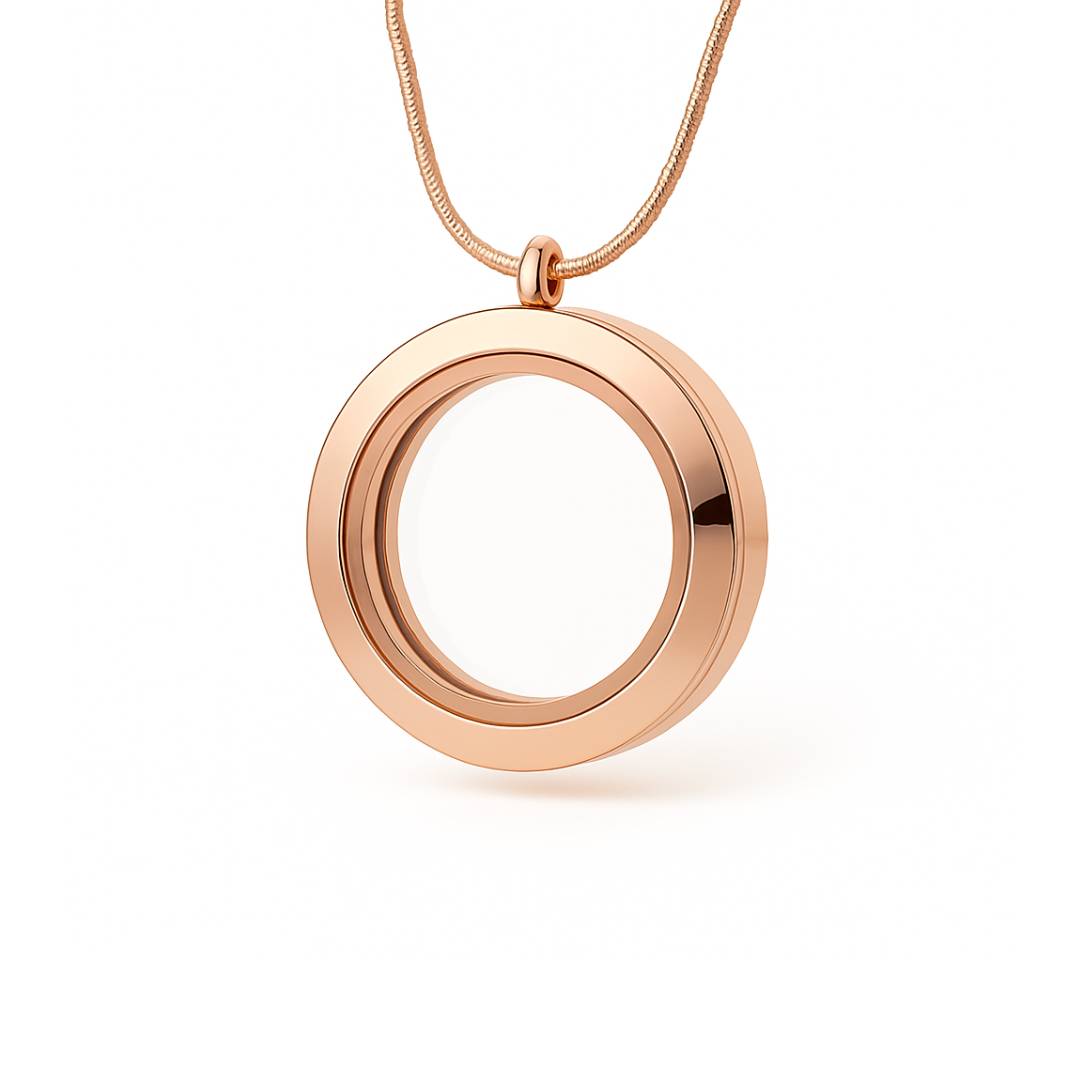 Medalhão Rosé Liso Grande + Fio Rosé