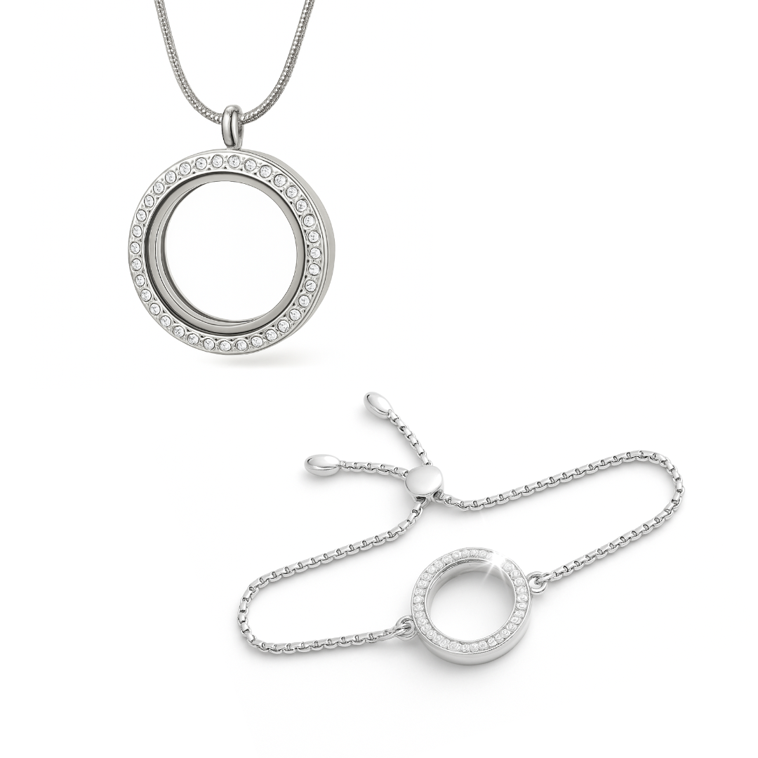 COMBO - Medalhão Pequeno C/brilho Prata + Pulseira Prata