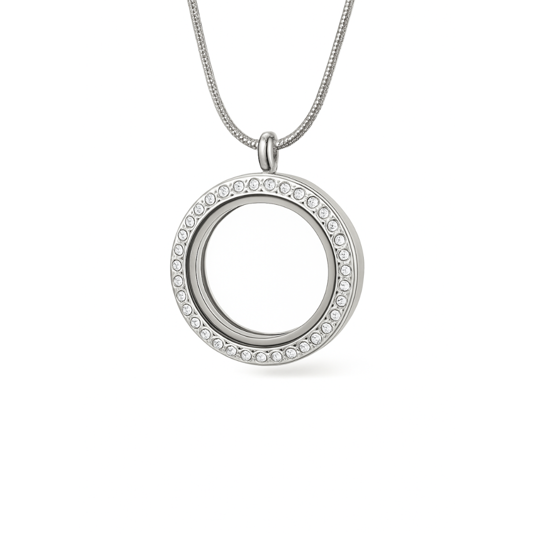 Medallón Plata C/brillo Pequeño + Cadena Plata