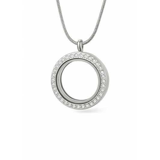 Medallón Plata C/brillo Grande + Cadena Plata