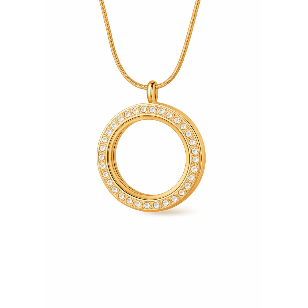 Medalhão Dourado C/brilho Pequeno + Fio Dourado
