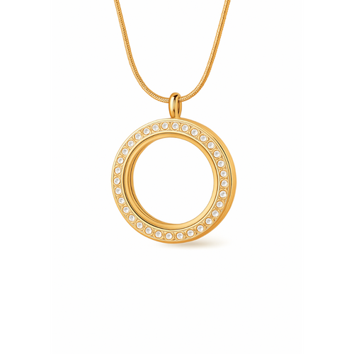 Medalhão Dourado C/brilho Pequeno + Fio Dourado