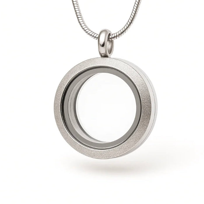 Medalhão Prata Jateado Grande + Fio Prata