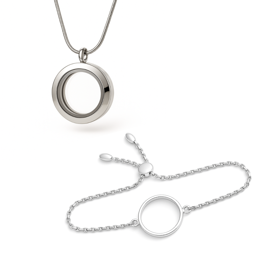 COMBO - Medalhão Pequeno Prata + Pulseira Prata