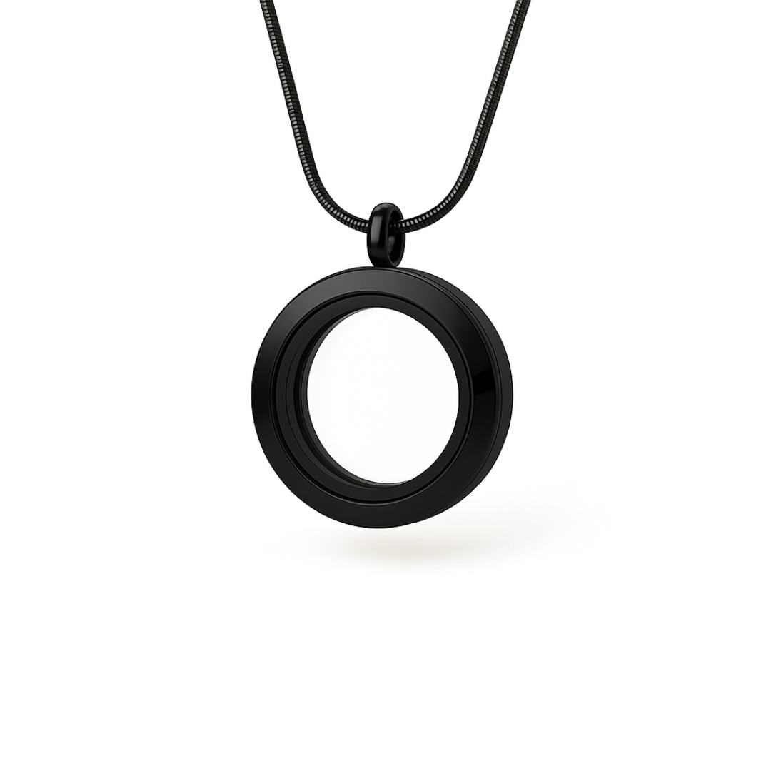 Medalhão Preto Liso Pequeno + Fio Preto