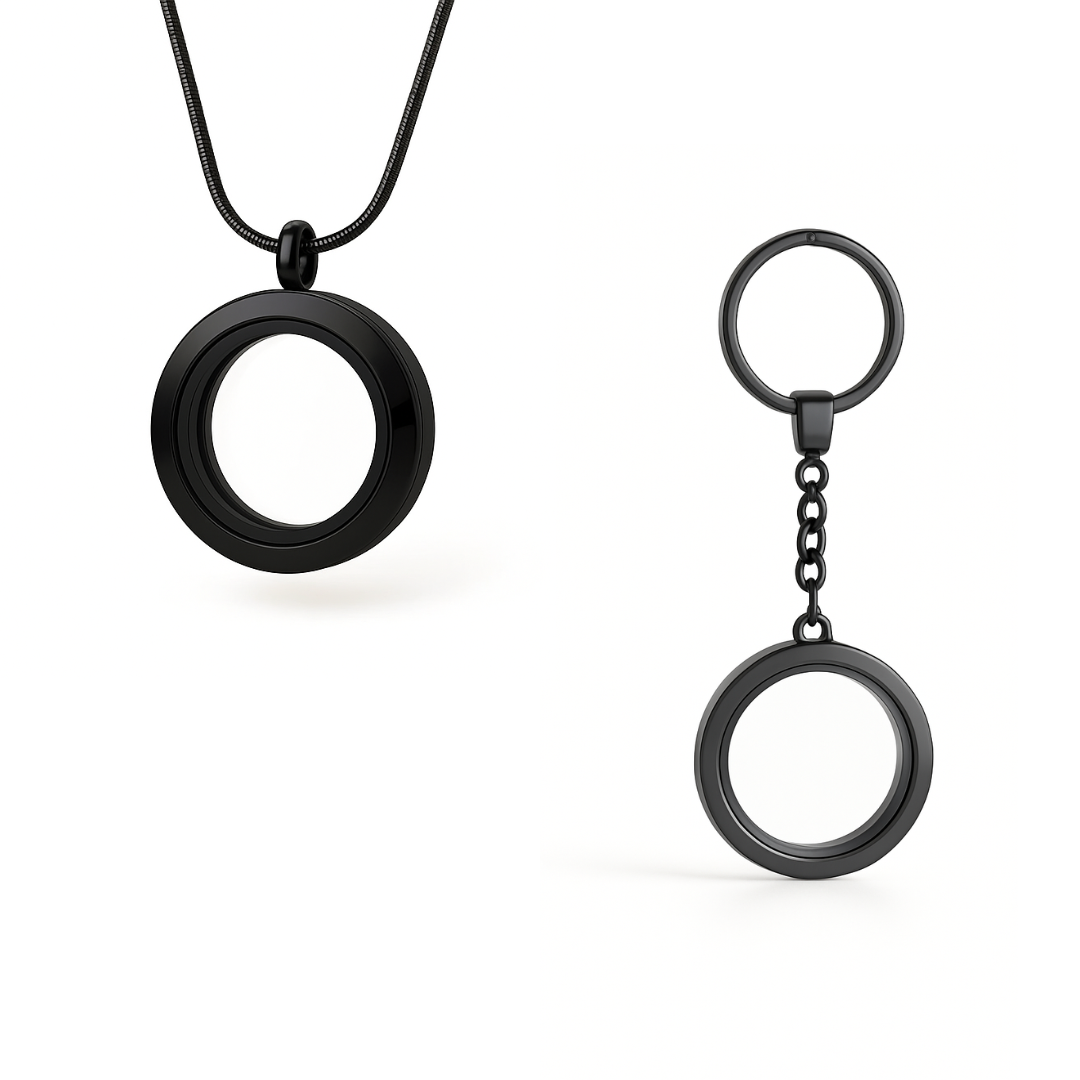 COMBO - Medalhão Pequeno Preto + Chaveiro Preto