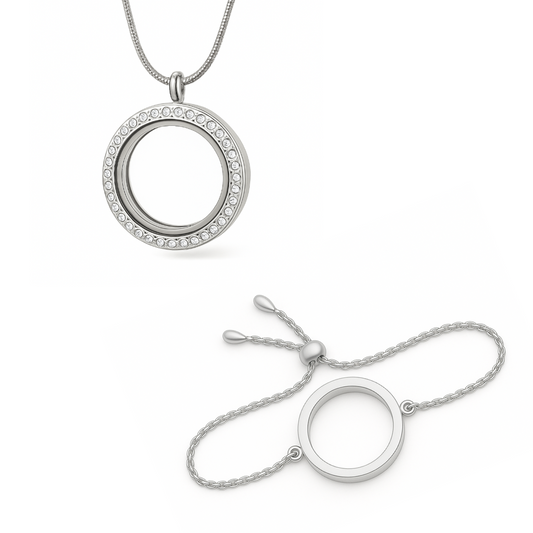 COMBO - Medallón Pequeño C/brillo Plata + Pulsera Plata