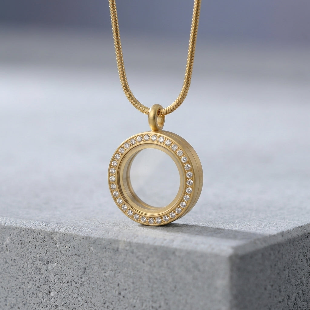 Medalhão Dourado C/brilho Pequeno + Fio Dourado