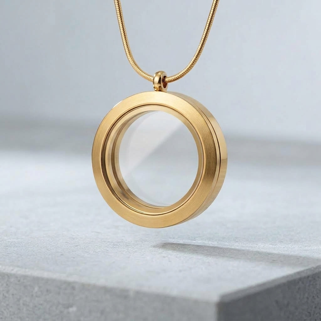 Medalhão Dourado Liso Grande + Fio Dourado