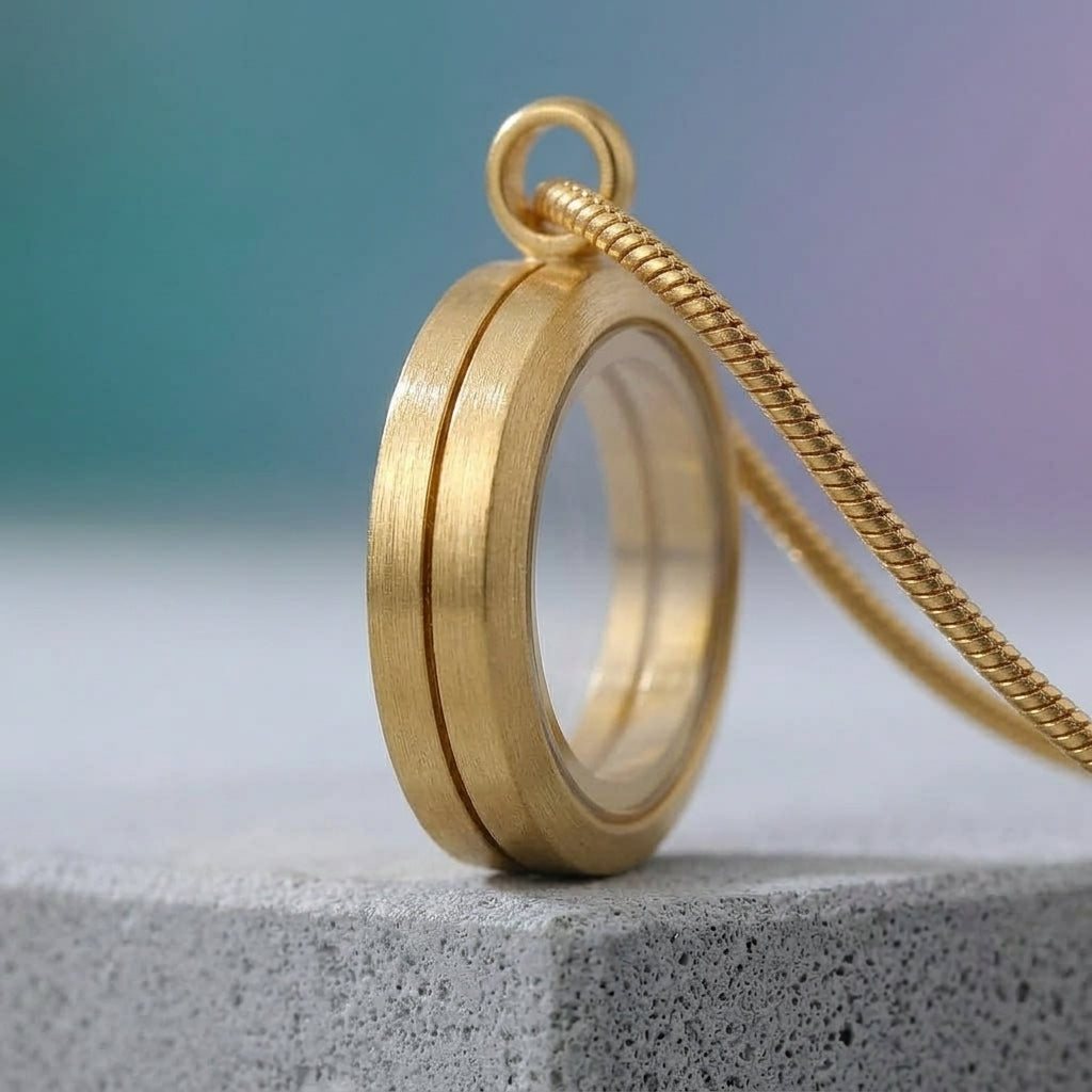 Medalhão Dourado Liso Pequeno + Fio Dourado