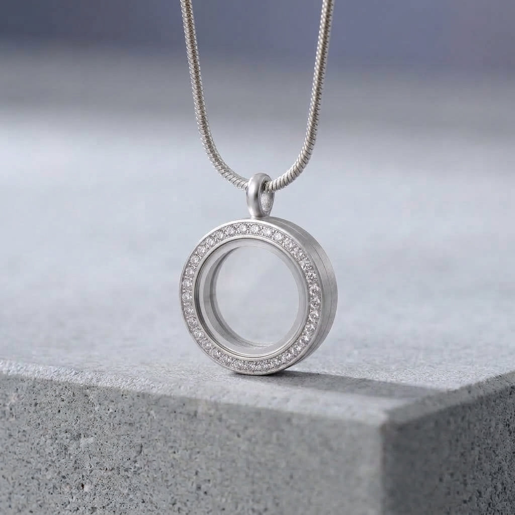 Medallón Plata C/brillo Pequeño + Cadena Plata