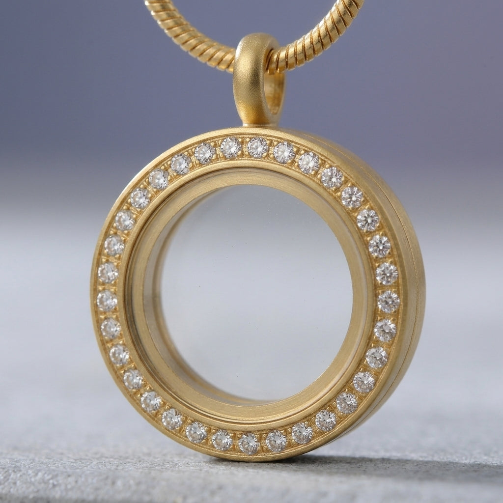 Medalhão Dourado C/brilho Pequeno + Fio Dourado