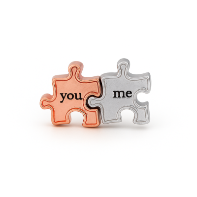 Charm - Puzzle 2 peças "You & Me" rosé e prata